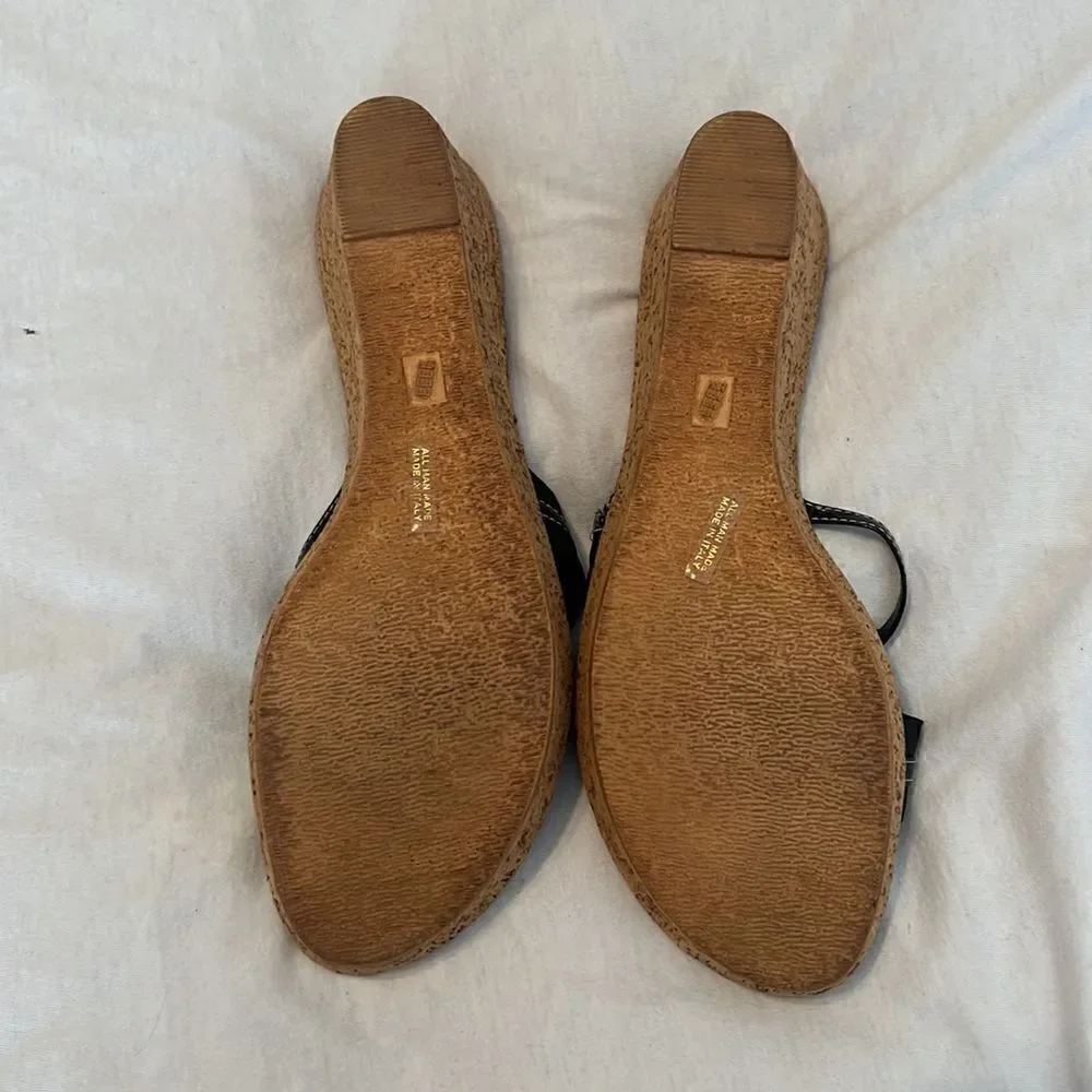 Italian Shoemakers sz 10 black with tan wedge sandals GUC No box
